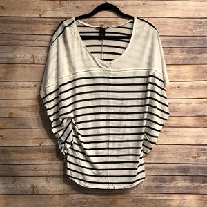 H&M Black and White Striped Short Sleeve Blouse